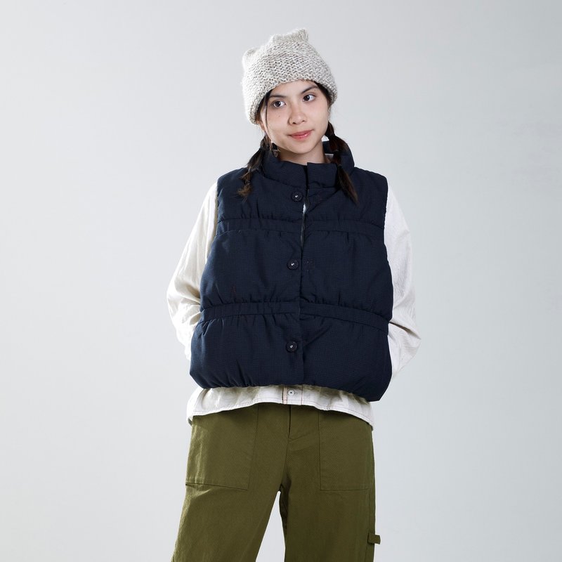 Tofu rock stand collar cotton vest - Women's Vests - Wool Blue