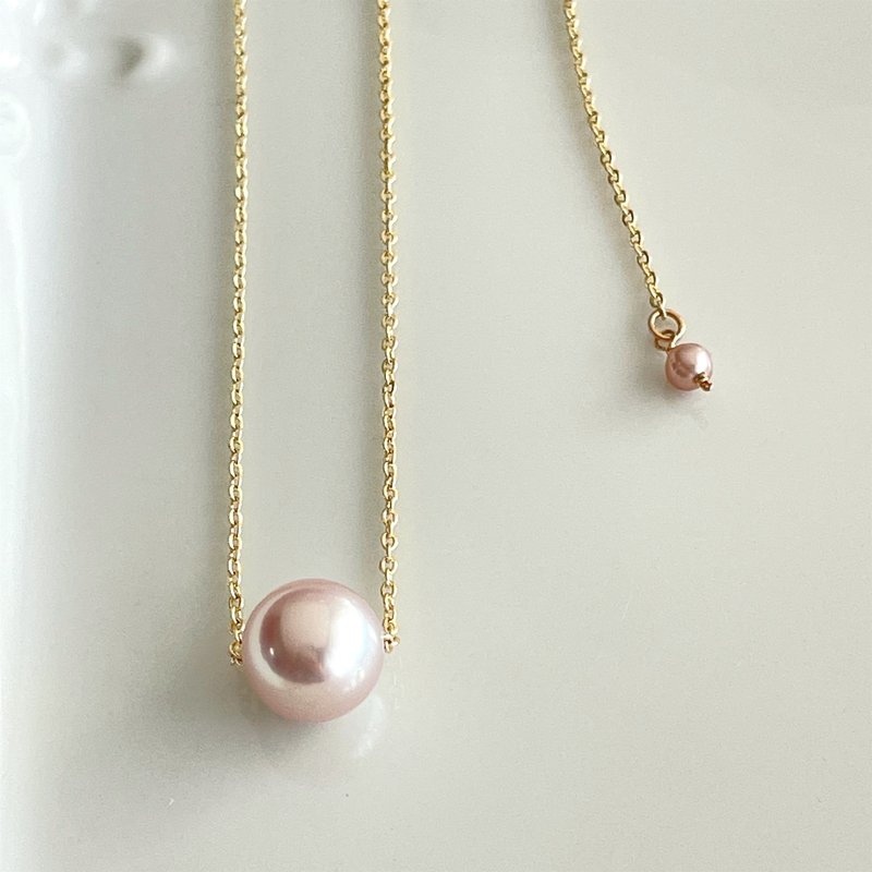 Akoya pearl through pendant, Sakura pink, with slide ball - Necklaces - Pearl Pink