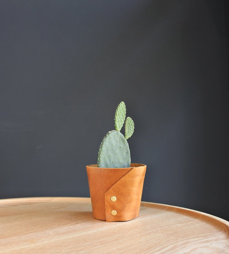 Gentleman Leather Flower Pot Top | Flower Pot Cover | Leather Cover | Two-piece Set - Plants - Genuine Leather Orange