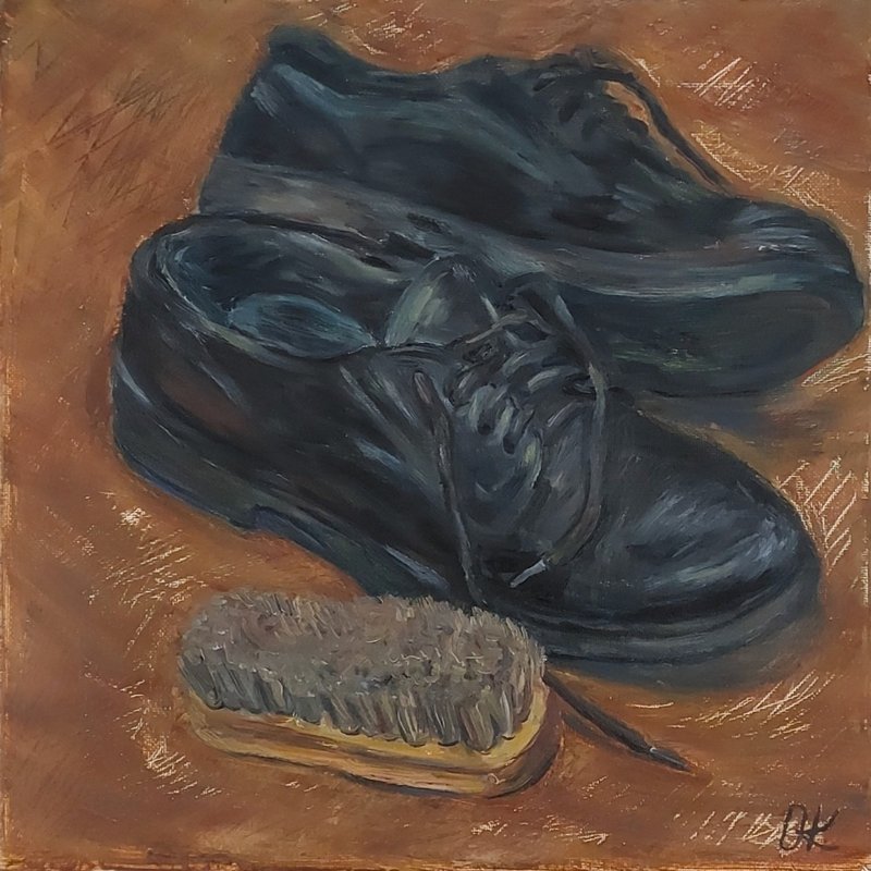 Boots oil painting original art decor for lobby artwork - ตกแต่งผนัง - วัสดุอื่นๆ 