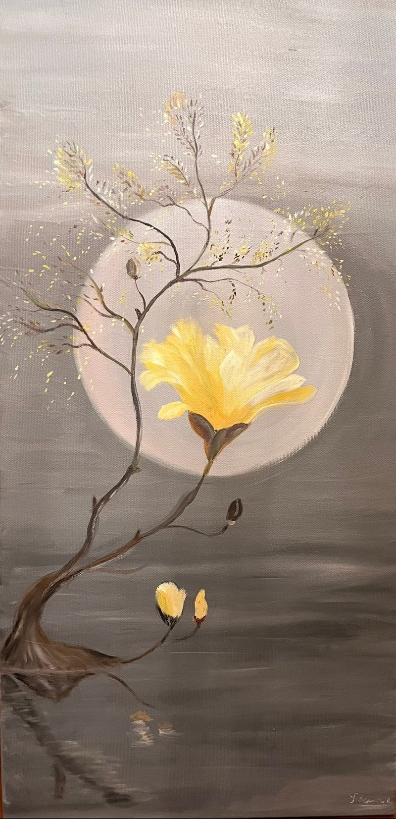 Magnolia and Moon - 壁貼/牆壁裝飾 - 棉．麻 灰色