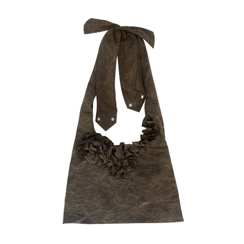 NYLON FLOWER HOBO CROSS BAG (MOCHA) - 側背包/斜背包 - 尼龍 咖啡色