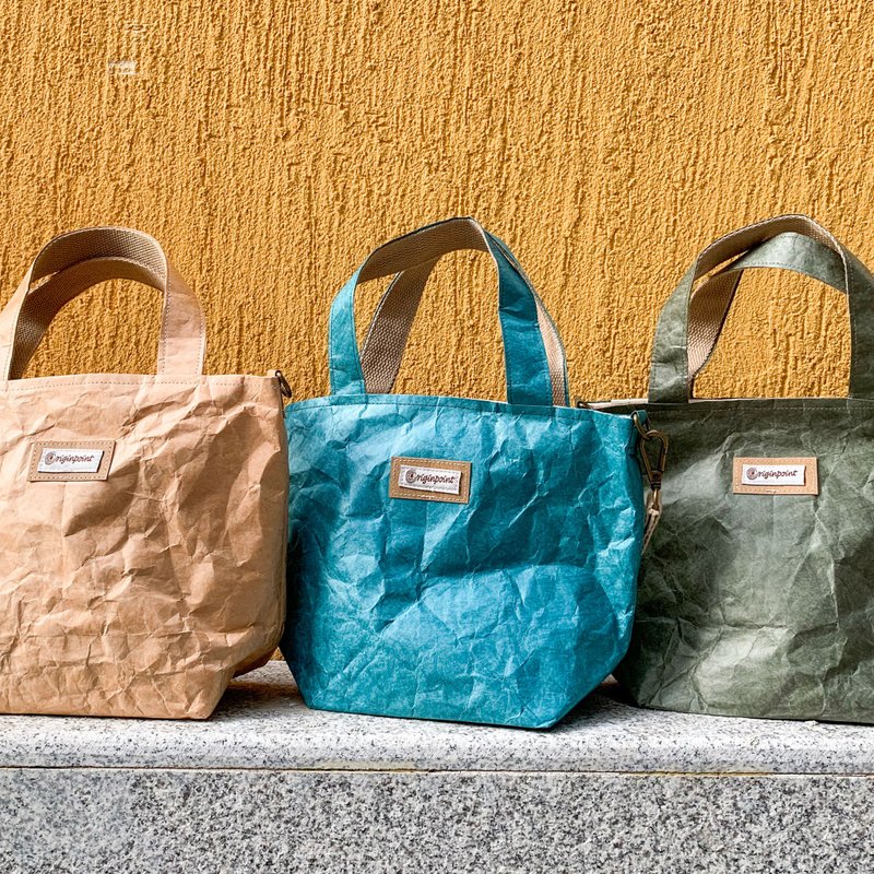防水紙質感 便當包 日用包 飯袋 斜挎包 Tyvek Mini Tote 湖藍 - 手提包/手提袋 - 紙 