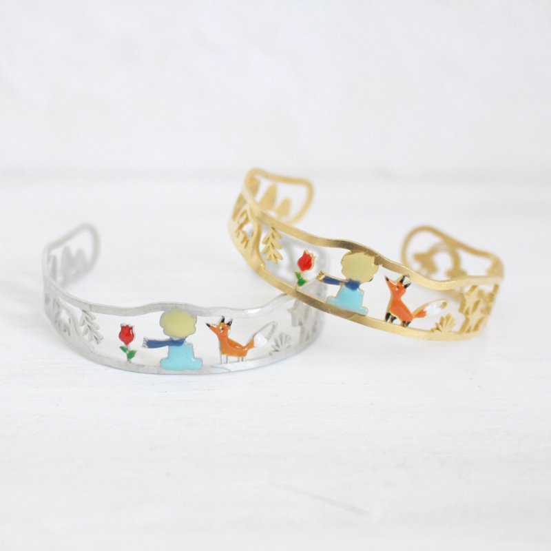 Little Prince s Love Fox & Rose | Classic Story | Handmade brass  bracelet - สร้อยข้อมือ - ทองแดงทองเหลือง สีทอง