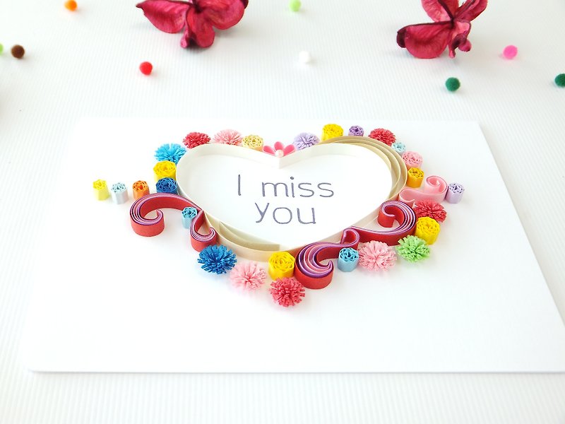 Hand made decorative cards-I miss you - Cards & Postcards - Paper Multicolor
