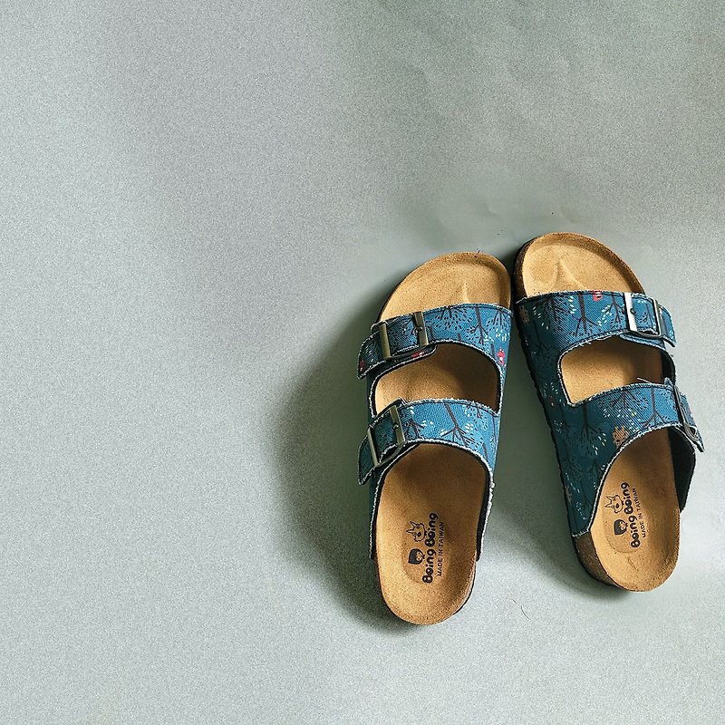 White Birkenstock Slippers Casual Shoes - Hide and Seek Teal Blue Little Red Riding Hood and Big Bad Wolf Women's Shoes in the Forest - Slippers - Cotton & Hemp Blue