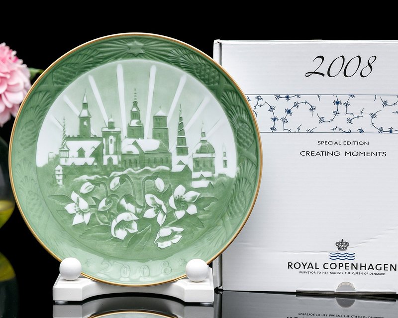 Royal Copenhagen 2008 Copenhagen Green Christmas Plate 100th Anniversary Limited Edition - ตกแต่งผนัง - เครื่องลายคราม 