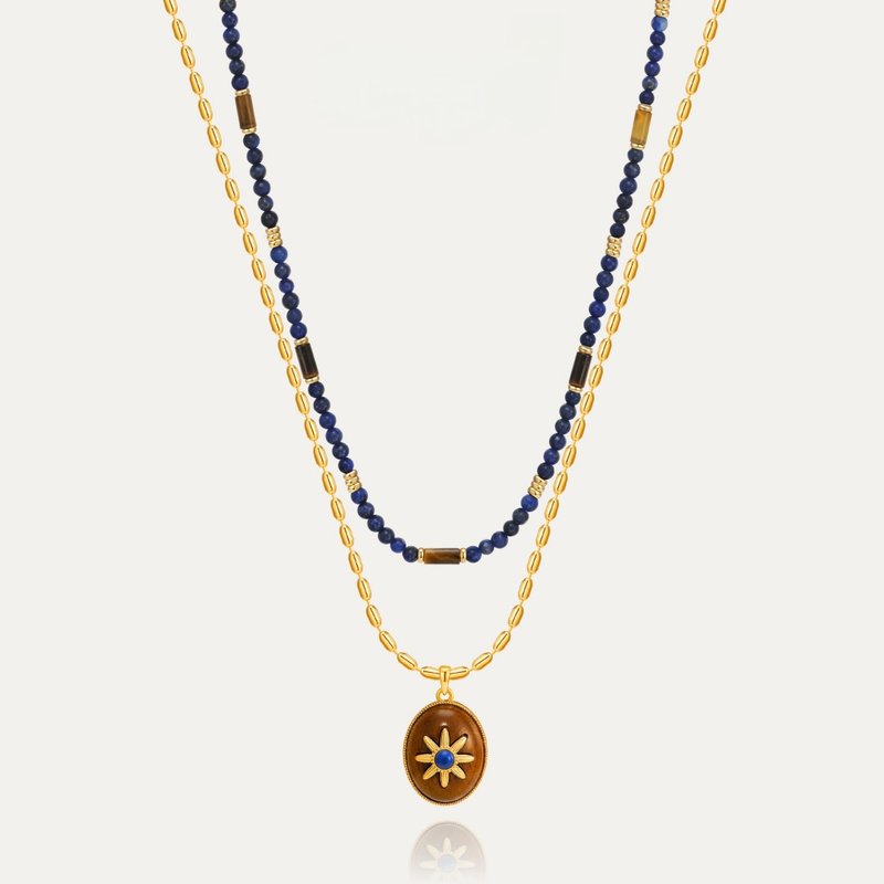 莫圖藍調套組項鏈復古青金石串珠項鏈女 - 項鍊 - 寶石 