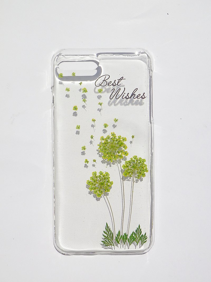 Pressed flower phone case, Handmade phone case, Best wishes (iPhone 7 plus) - Phone Cases - Plastic Green