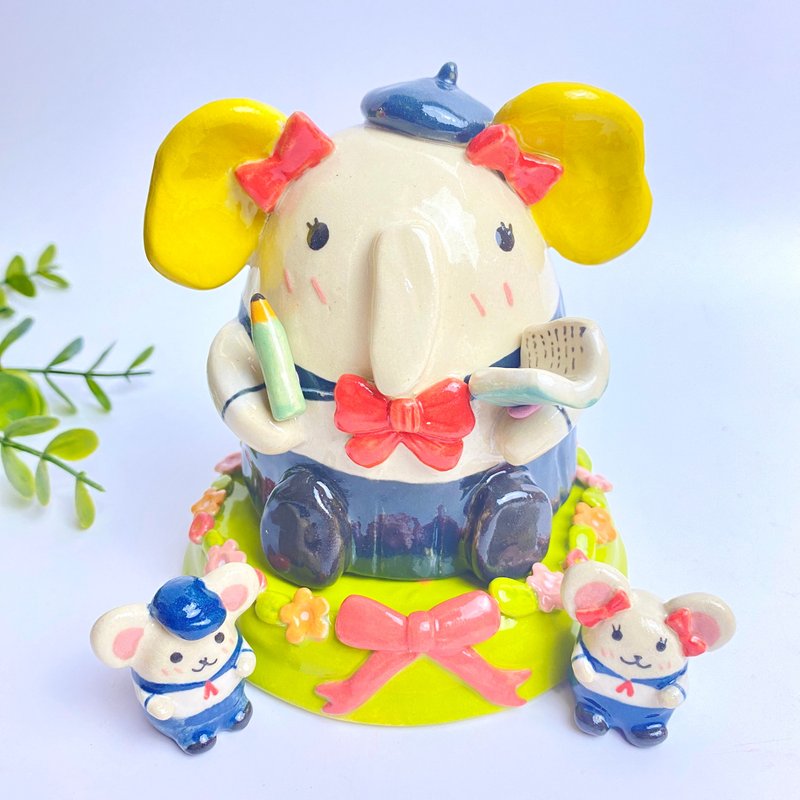 Handmade ceramic cute Ganesha special gift - 花瓶/花器 - 陶 多色