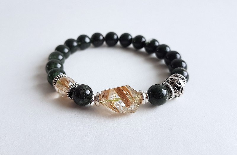 Natural ore green ghost titanium crystal 925 sterling silver bracelet - Bracelets - Semi-Precious Stones Green