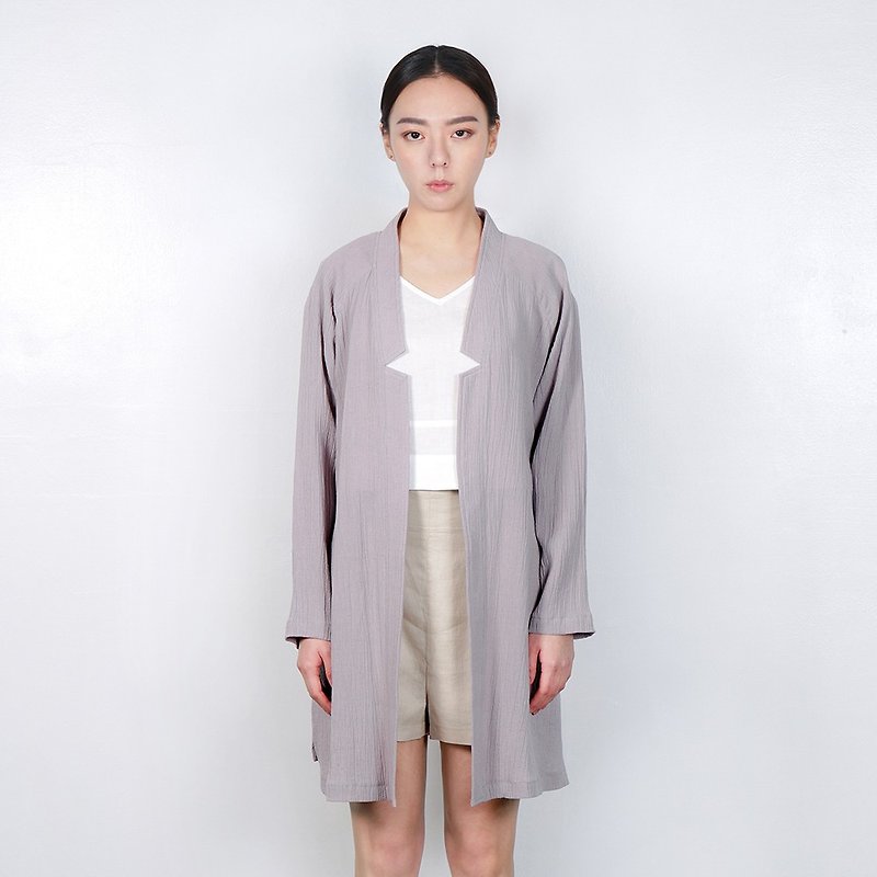 Open-ended version without deduction coat gray - เสื้อแจ็คเก็ต - ผ้าฝ้าย/ผ้าลินิน สีเทา