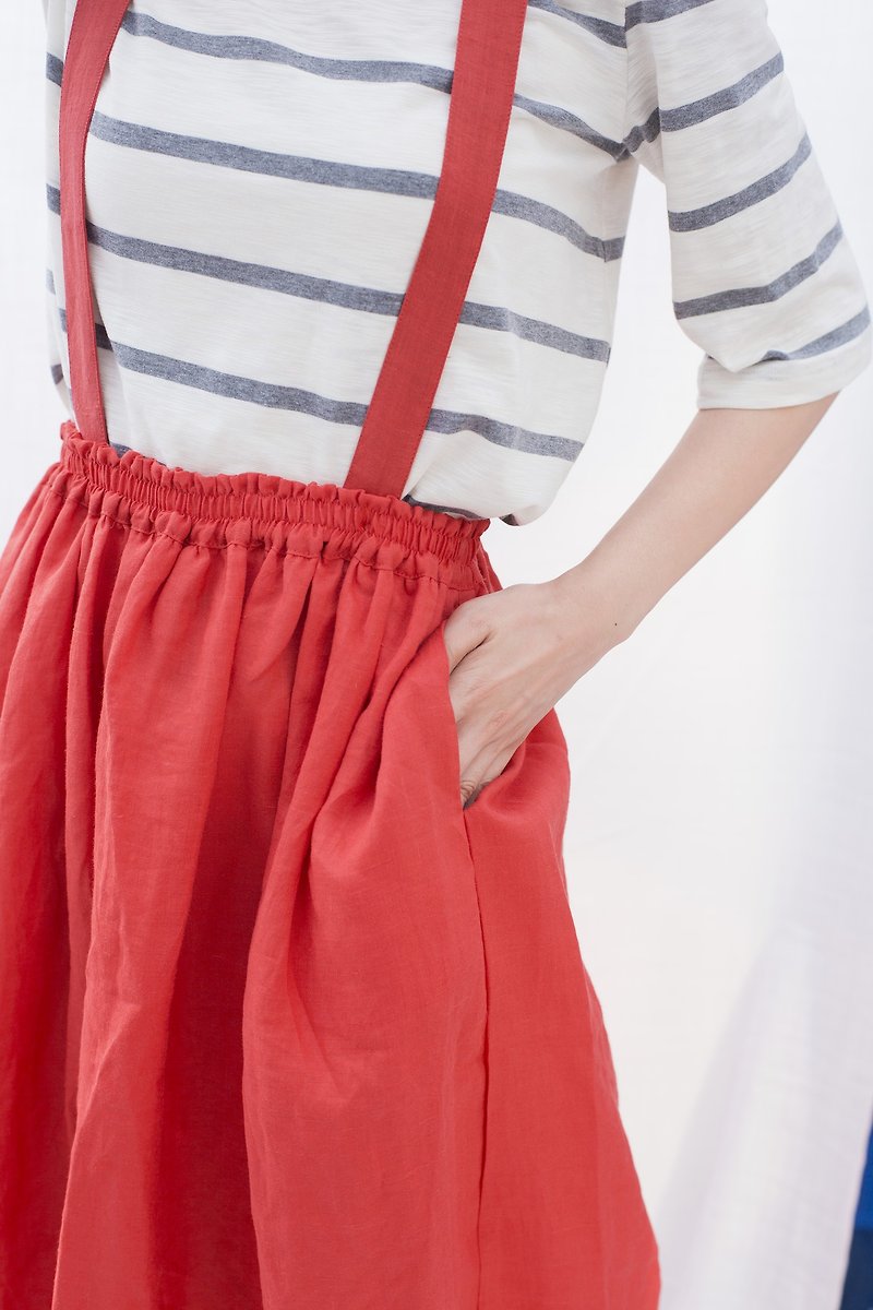 fete original linen half-length skirt with detachable red - กระโปรง - กระดาษ สีแดง
