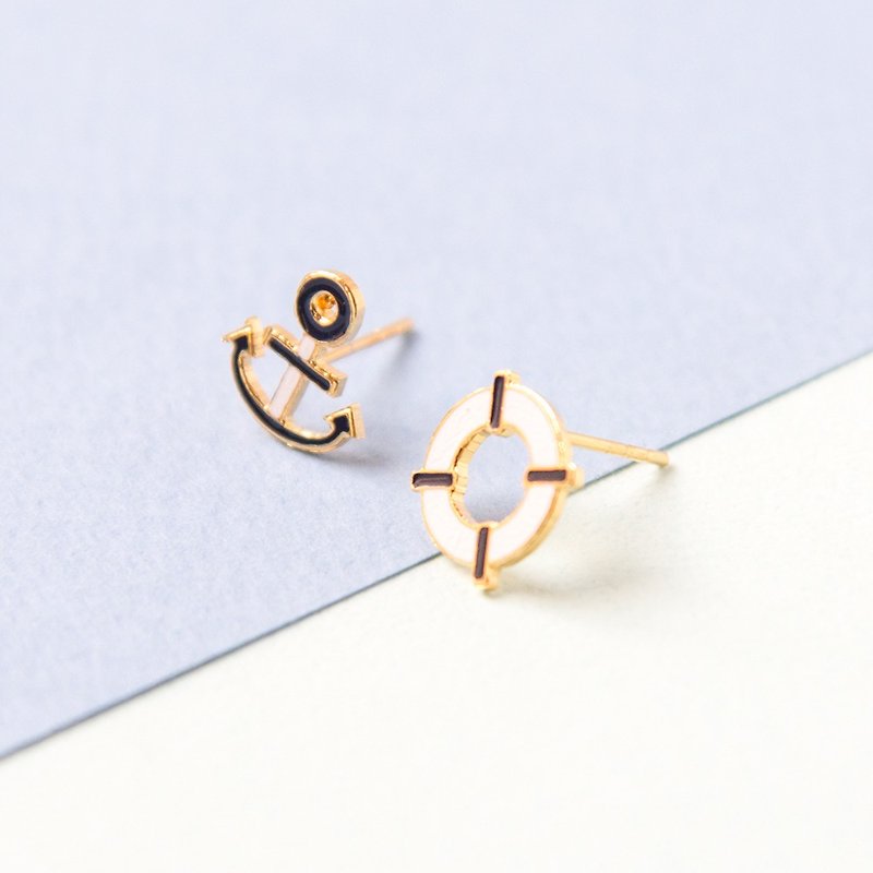 Anchor | Asymmetric hand made earrings - Earrings & Clip-ons - Enamel White