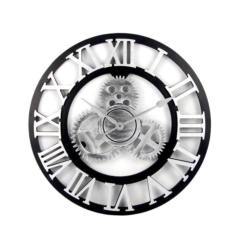 iINDOORS Ironwork Loft Clock Double Color diam.50cm Handmade - Clocks - Other Metals Silver