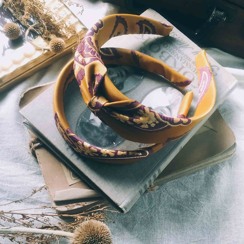 Handmade - Antique Cloth Tie Tie Retro Headband - Morandi Palace Court Flower - Bow - เครื่องประดับผม - เส้นใยสังเคราะห์ สีส้ม