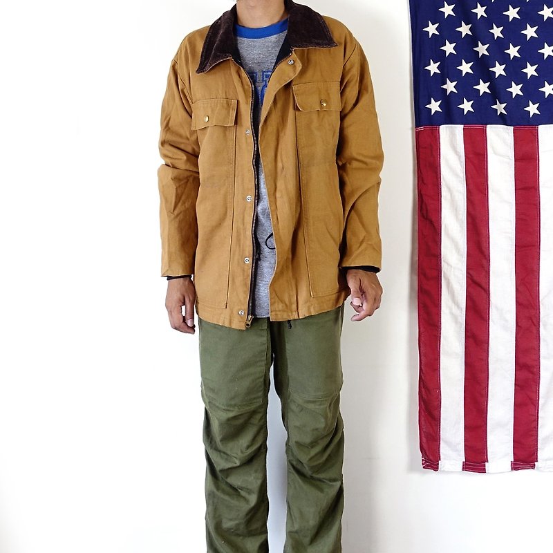 BajuTua / Vintage / American Outdoor Khaki Canvas Jacket - เสื้อโค้ทผู้ชาย - ผ้าฝ้าย/ผ้าลินิน สีกากี