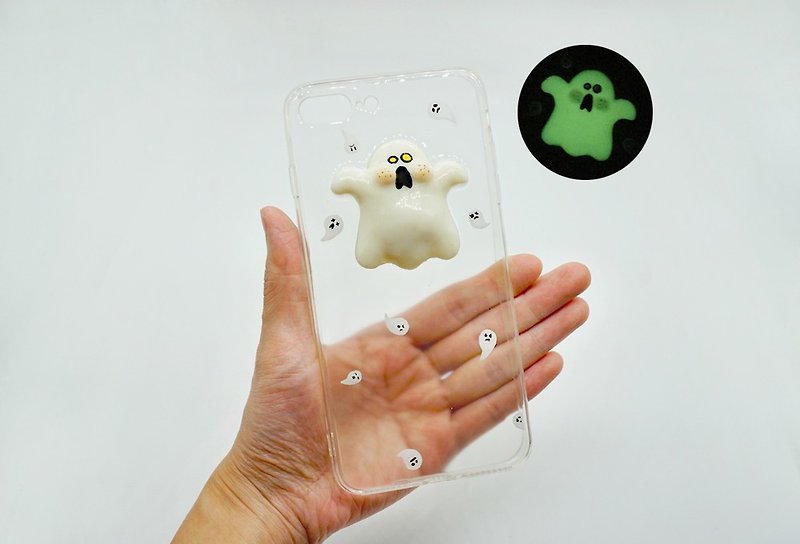 ハロウィーンの幽霊の饗宴手描きの光る携帯電話のシェル3Dステレオゴーストゴースト透明な携帯電話のソフトシェル - スマホケース - 粘土 ホワイト