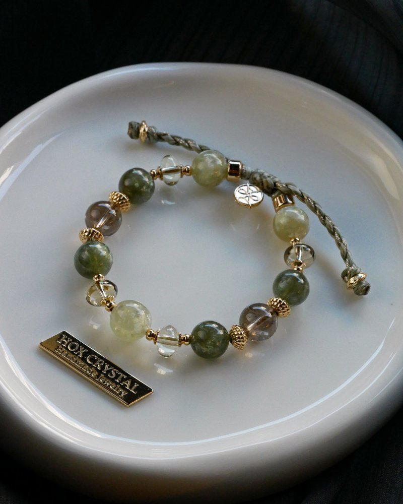 樸石系列 幽澈 綠祖母晶 茶晶 - 手鍊/手鐲 - 水晶 綠色