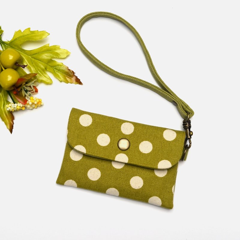 Mustard green with white polka dots Card holder/Badge holder/credit card case - Card Holders & Cases - Paper Green