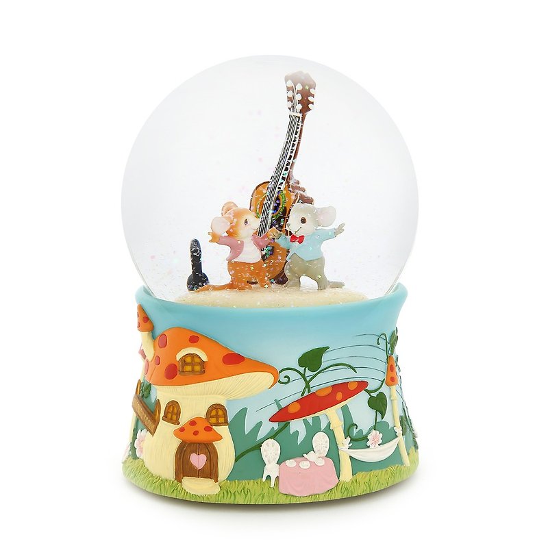 Guitar love string crystal ball music box mouse forest animal birthday Christmas exchange gift healing - ของวางตกแต่ง - แก้ว 