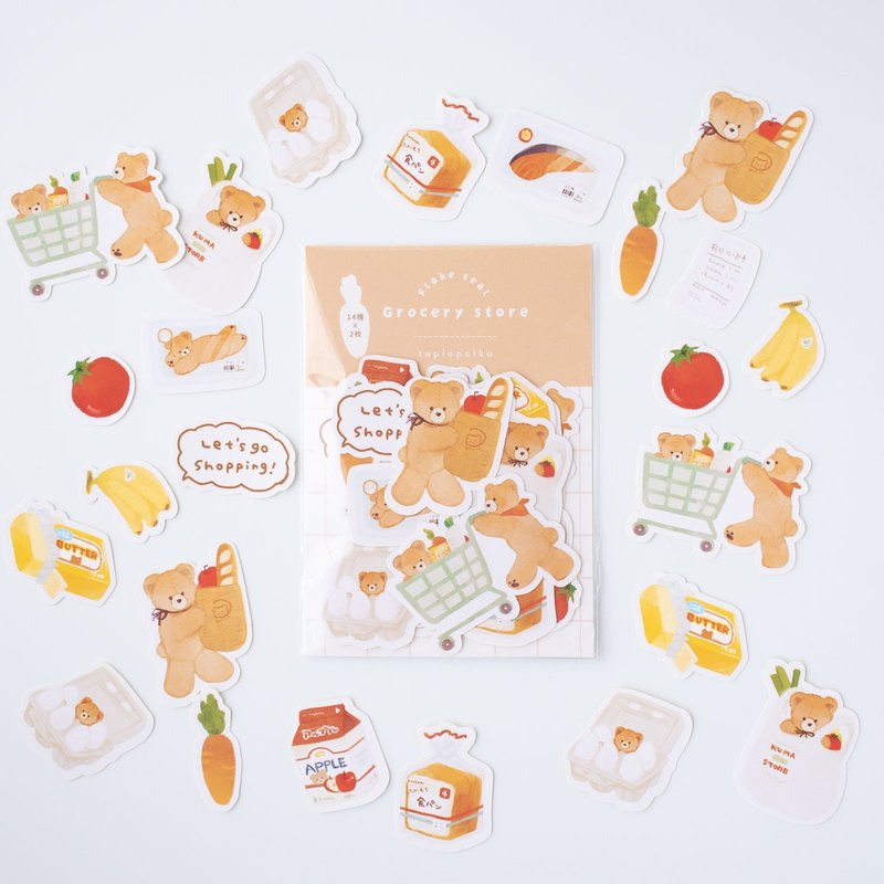 Bear Grocery  Store Flake Sticker, Bullet Journal, Sticker Pack - สติกเกอร์ - กระดาษ 