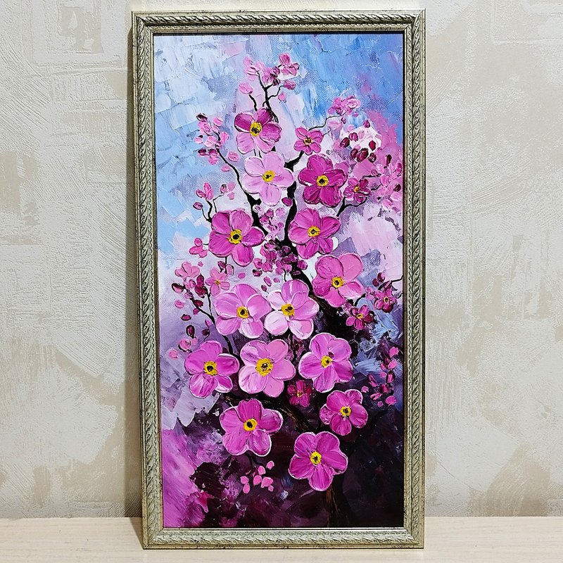 Sakura Original Painting Textured Cherry Blossom Art for Your Walls - Wall Décor - Acrylic Multicolor