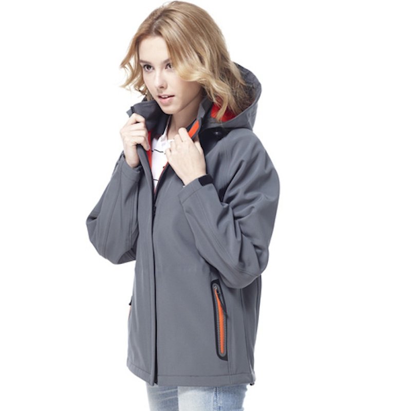 Waterproof breathable gray hooded sports jacket - เสื้อแจ็คเก็ต - เส้นใยสังเคราะห์ สีเทา