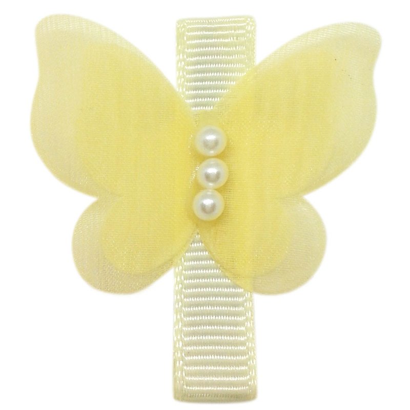 Cutie Bella 雪紡紗珍珠蝴蝶髮夾 全包布手工髮飾Butterfly-Sunny - 髮飾 - 聚酯纖維 黃色