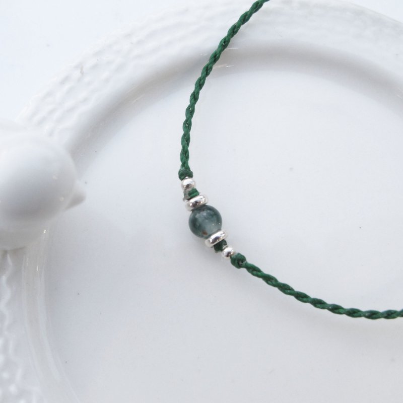 Big staff Taipa [handmade silver] seaweed jade × Brazilian wax rope silver beads bracelet handmade sterling silver - Bracelets - Gemstone Green