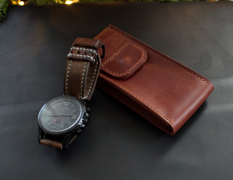 Travel Watch Pouch watch storage travel watch case Genuine leather - 錶帶 - 真皮 咖啡色
