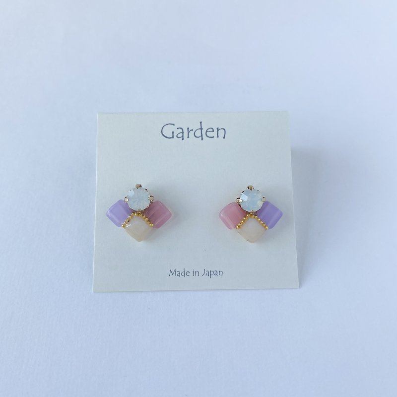 tile earrings pink purple - 耳環/耳夾 - 玻璃 粉紅色