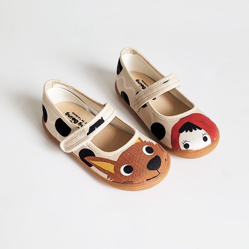 Children's Doll Shoes Devil's Felt Printed Shoes Little Red Riding Hood and the Big Bad Wolf - Pearl Milk Tea - Women's Casual Shoes - Cotton & Hemp Khaki