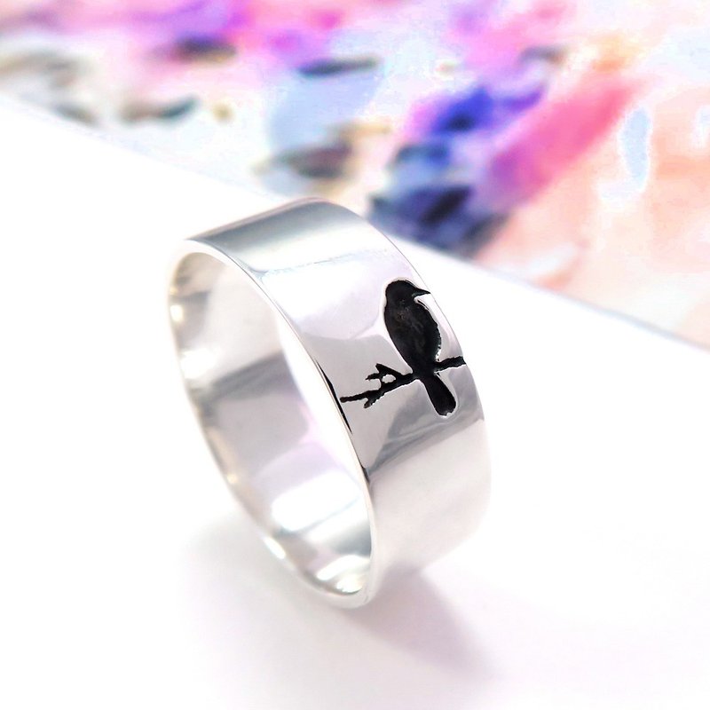 Valentine bird sterling silver ring (single-left) - แหวนทั่วไป - เงินแท้ สีเงิน