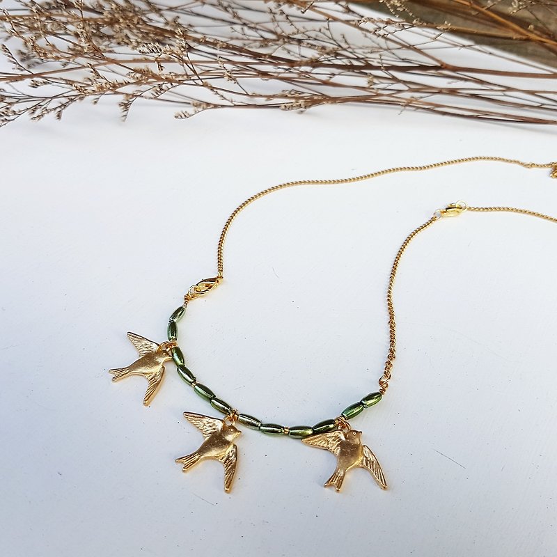 Swallow shape necklace _ bracelet activity dual-use design section 1plus1 series - Necklaces - Copper & Brass Green