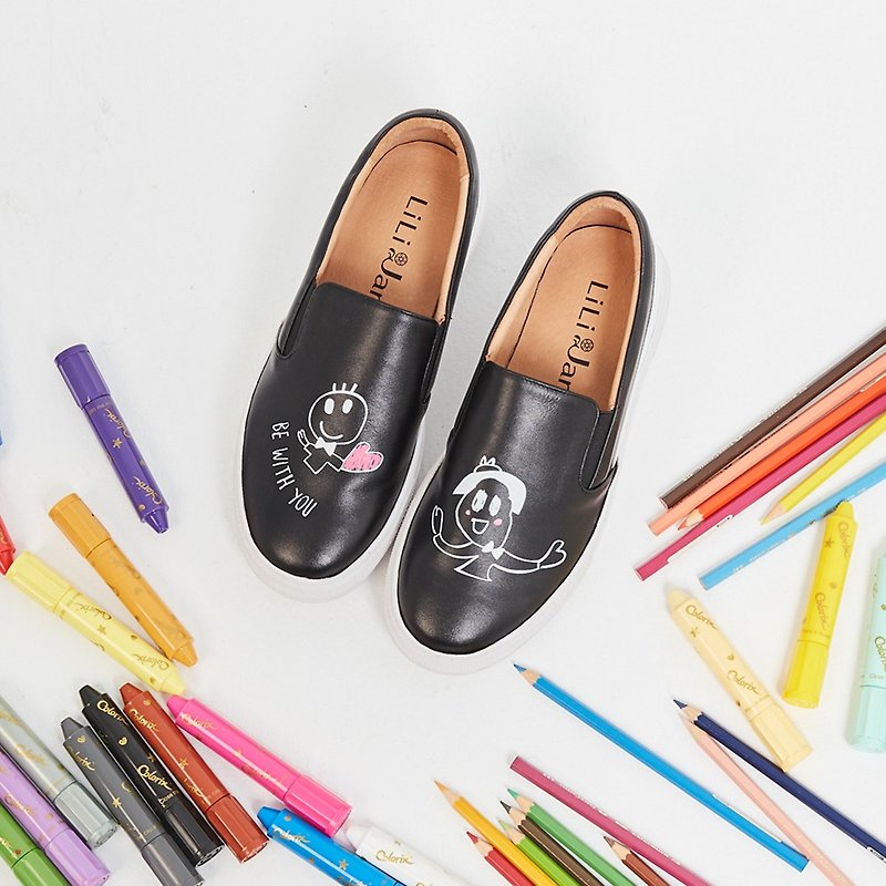 [BE WITH U] Peach hand-painted leather loafers_personal fog black (23.5/24) - รองเท้าลำลองผู้หญิง - หนังแท้ สีดำ