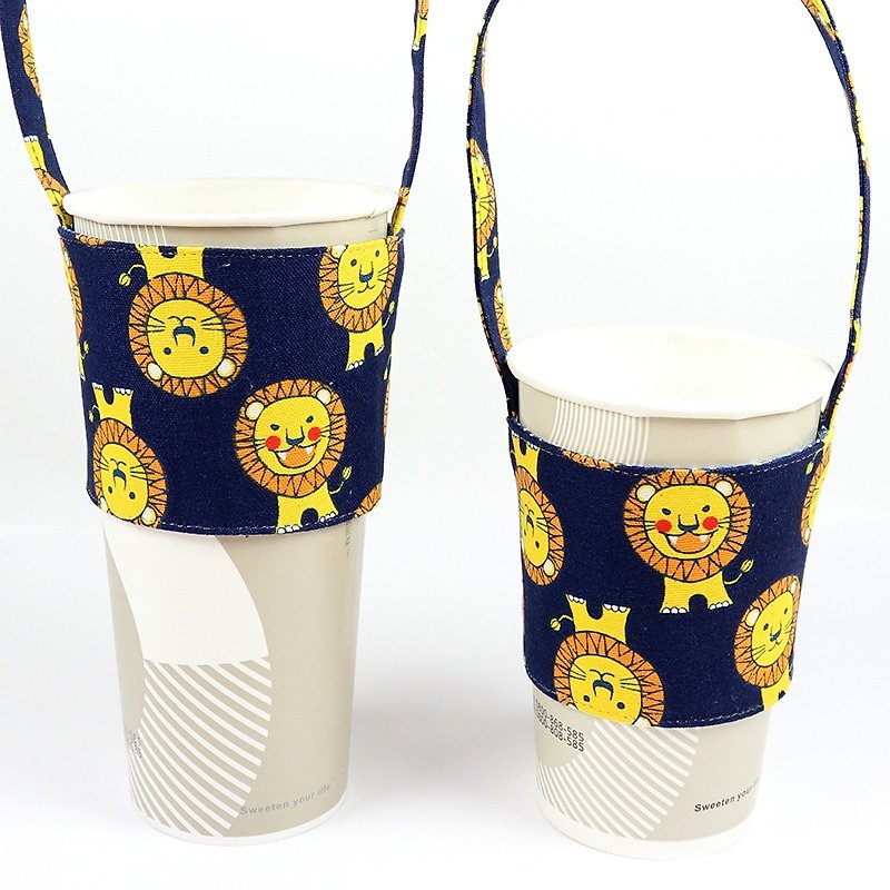 ライオン（ブルー） - 飲料カップカップは、環境保護袋のセットを設定し、 - ドリンクホルダー - コットン・麻 ブルー