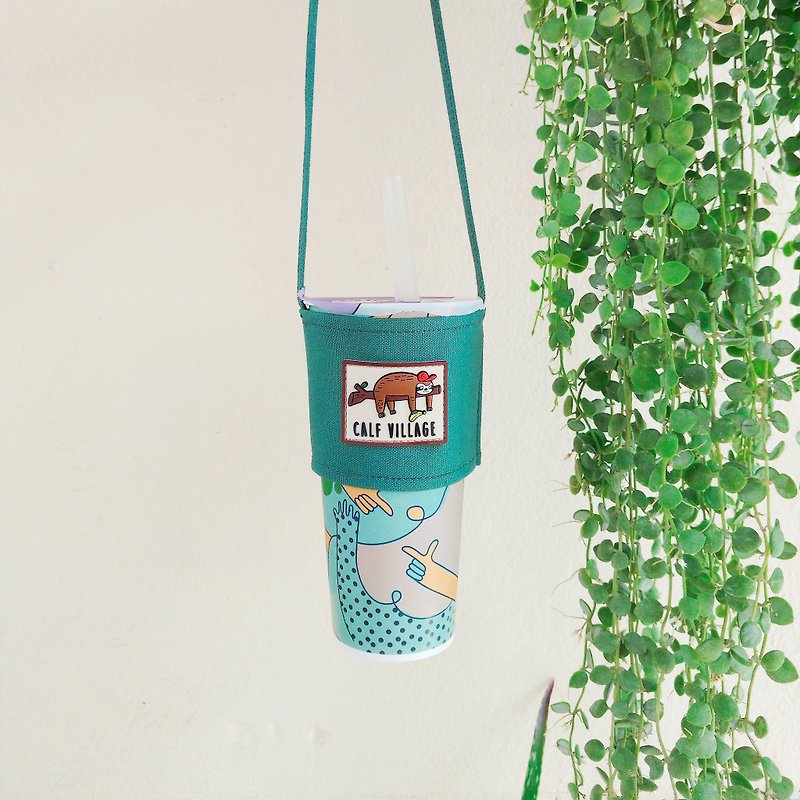 Green Handmade beverage bag - ถุงใส่กระติกนำ้ - ผ้าฝ้าย/ผ้าลินิน สีเขียว