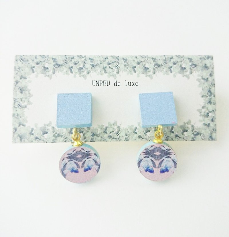 geometric print wooden earrings - ต่างหู - ไม้ สีน้ำเงิน