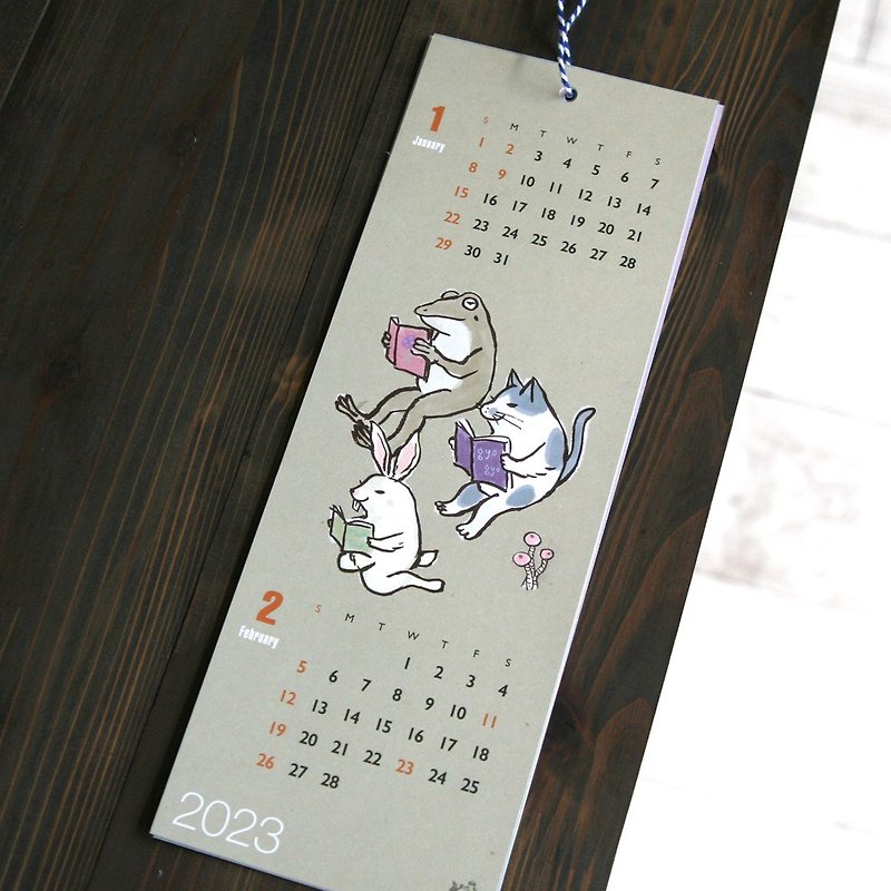 猫と青蛙のカレンダー　2023 - 月曆/年曆/日曆 - 紙 灰色