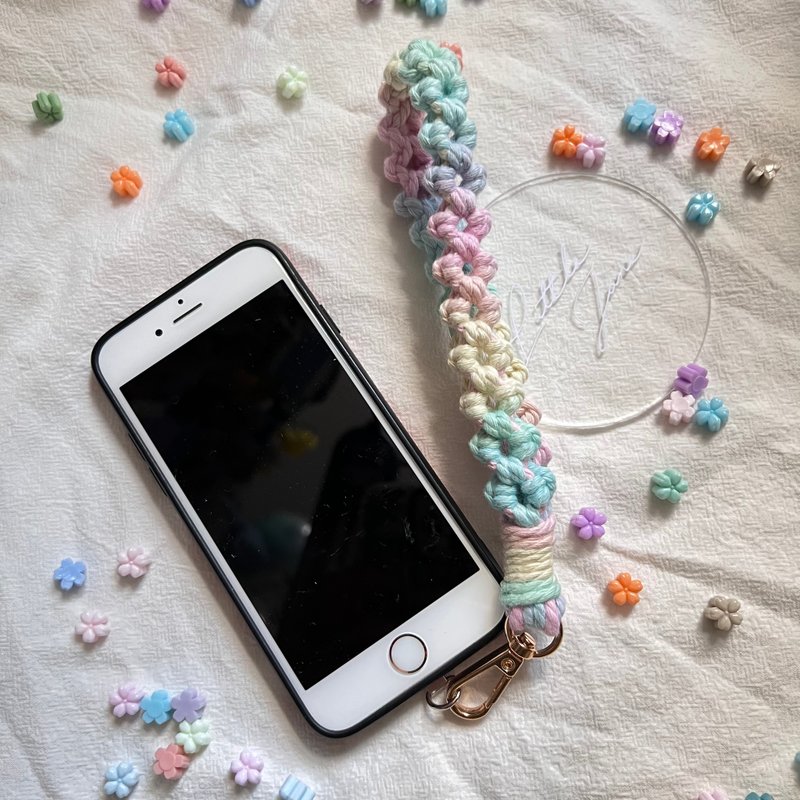 夢幻獨角獸編織 小花結 手機掛繩  客製化 - 手機掛繩/背帶 - 棉．麻 