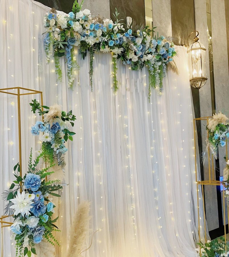 Romantic light luxury gauze curtain to see guests off backboard - silk style floral art + top flower floral design - Dried Flowers & Bouquets - Plants & Flowers 