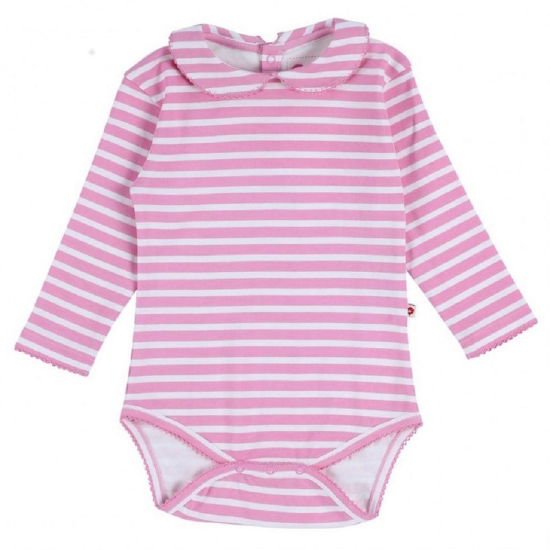 屬於小女生的粉色條紋。有機棉。包屁衣。連身衣 - 嬰兒連身衣/包被/包巾 - 棉．麻 粉紅色