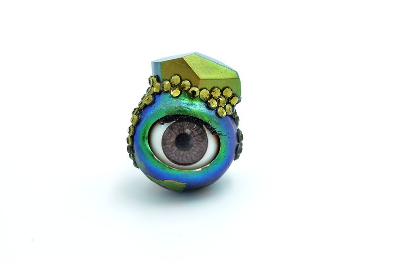 TIMBEE LO Alien Monster Series Symphony Peacock Blue Green Meteorite Eye Ring Fashion Art - แหวนทั่วไป - วัสดุอื่นๆ สีเขียว