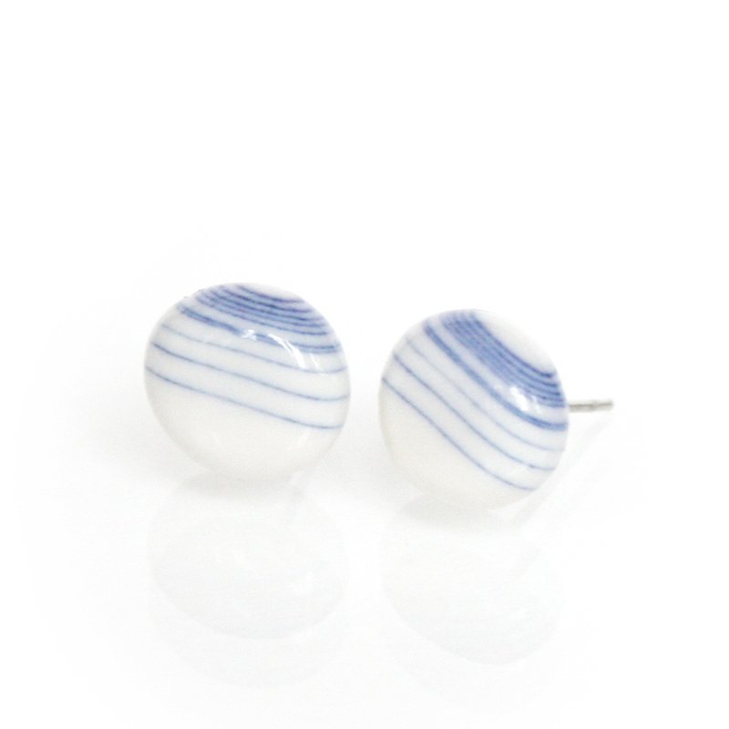 Cobalt blue horizontal porcelain earrings handmade ear pin jewelry - ต่างหู - เครื่องลายคราม สีน้ำเงิน