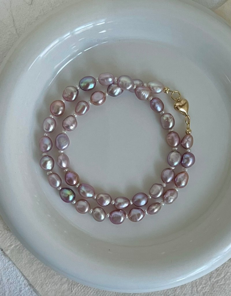 YuanPearl natural baroque pearl purple and pink pearl necklace gentle temperament design necklace - Necklaces - Pearl White