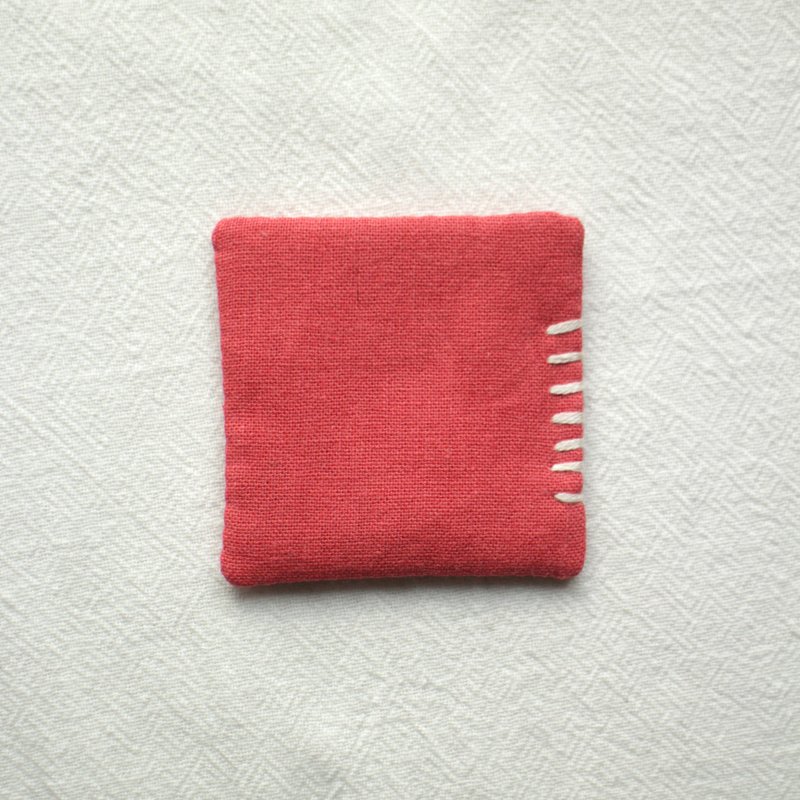 迷你刺繡杯墊 / 草莓牛奶 - 杯墊 - 棉．麻 粉紅色