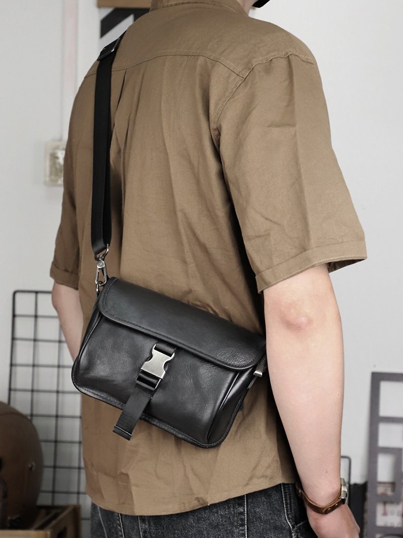 Casual Genuine Leather Men's Crossbody Shoulder Bag Small Organizer Bags Travel - กระเป๋าแมสเซนเจอร์ - หนังแท้ สีดำ