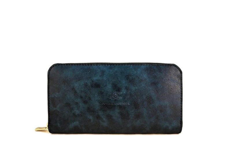 Indigo Blue Antique Zip Around Wallet - Wallets - Genuine Leather Blue