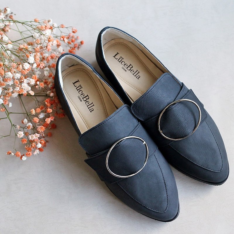 【Winter Elf】Sheepskin wide toed shoes - Black - Women's Leather Shoes - Genuine Leather Black